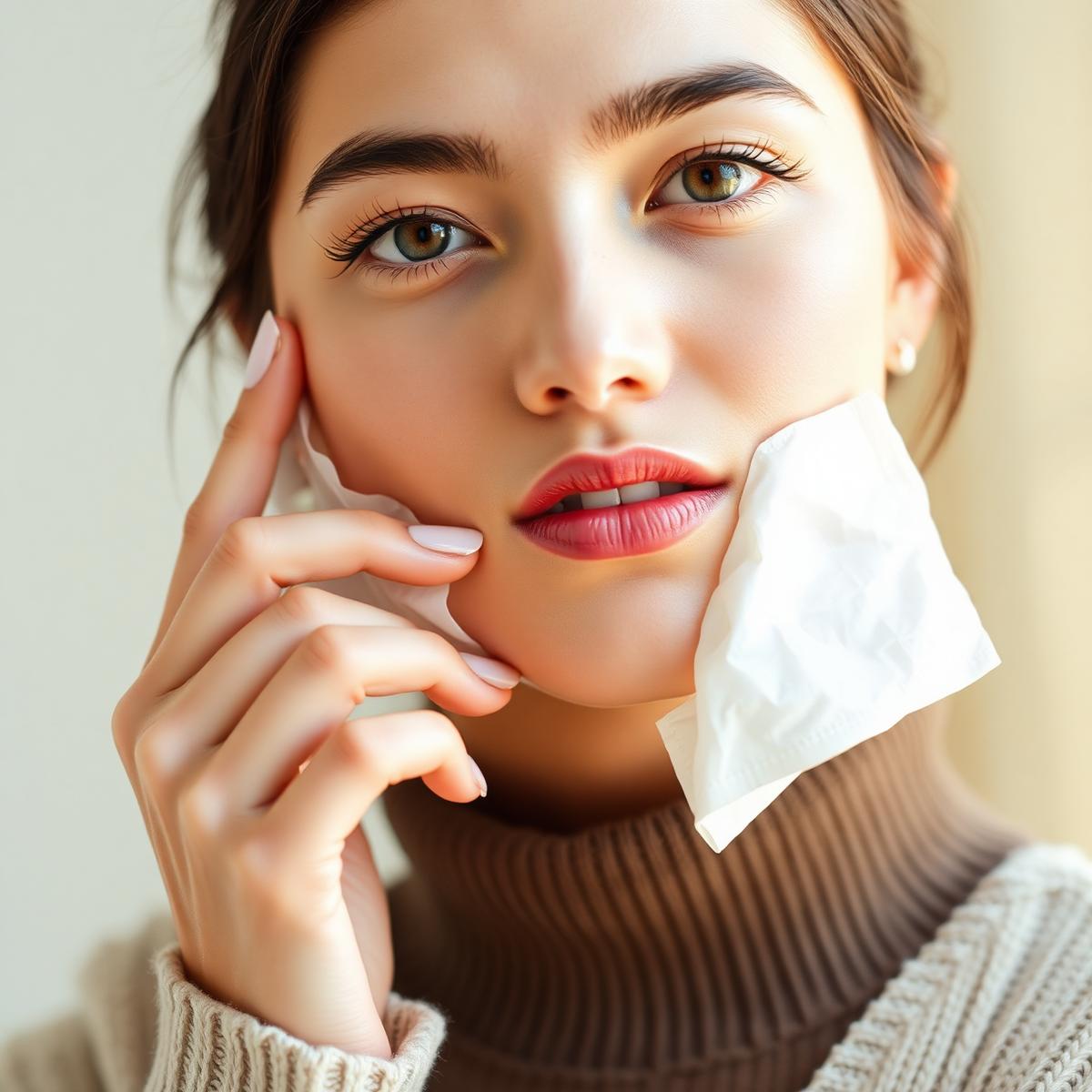 Woman using a soft Pulp Touch facial tissue